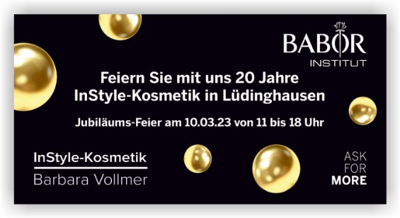 20 Jahre InStyle-Kosmetik Barbara Vollmer in Lüdinghausen 20 Jahre InStyle-Kosmetik Barbara Vollmer in Lüdinghausen